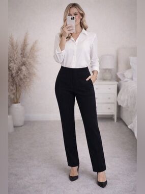 Theory Black Straight Leg Pants Size 10 Pull On Elastic Waist Work Career